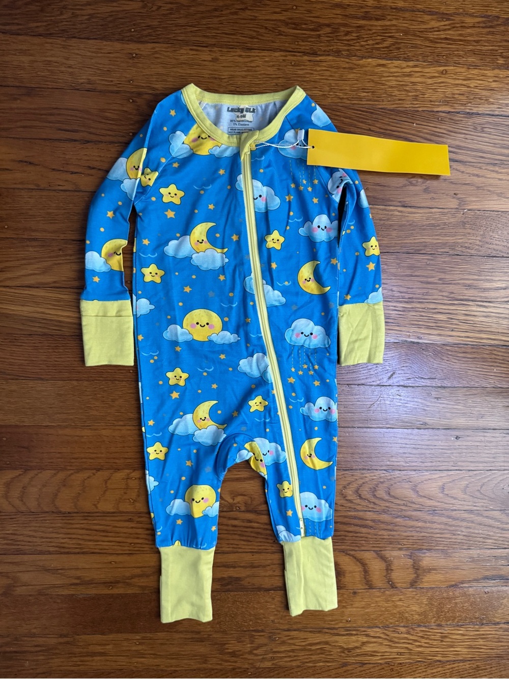 Bamboo Blue Moon & Stars Kids One-Piece Baby Onesie Sleeper - 6-9 Months NWT